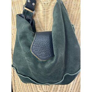 Y2K Tylie Malibu Green Dark Suede Boho Slouchy Handbag Rhinestone Strap Purse
